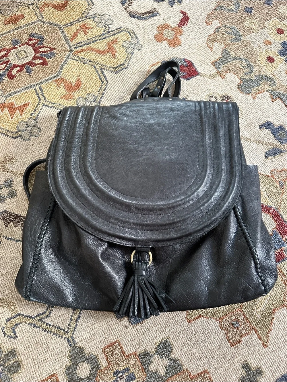 Native Rainbow Black Leather Backpack